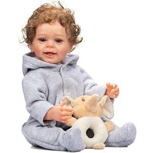 🆕 22 inch Full Body Silicone Boy Toddler Baby Doll Curly Hair with Teeth